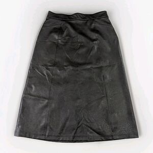 Spanx Faux Leather Skirt Women’s L Brown Midi Pull On Slit Elastic Waist